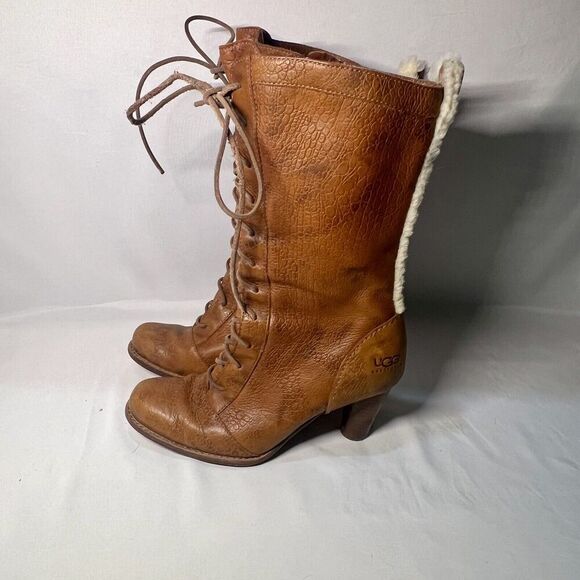 Ugg Rosie Womens Sexy Lace up Knee High Leather Boots Size 8 Brown - Picture 13 of 15